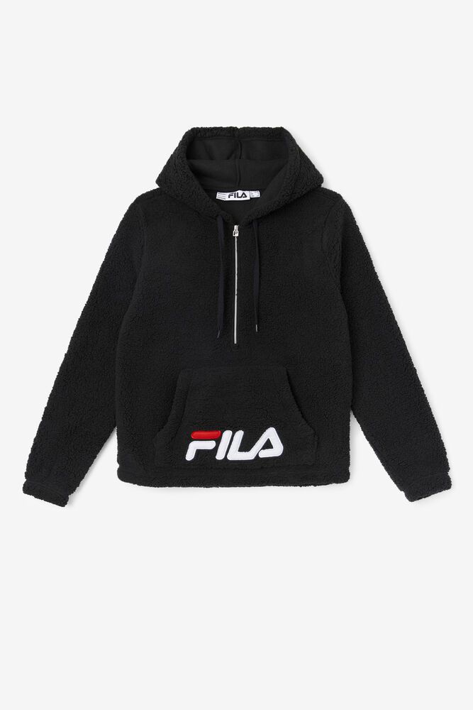 Fila Cozy Up Half Zip Sherpa Jacket Hoodie Black - Womens - 51678EKFS